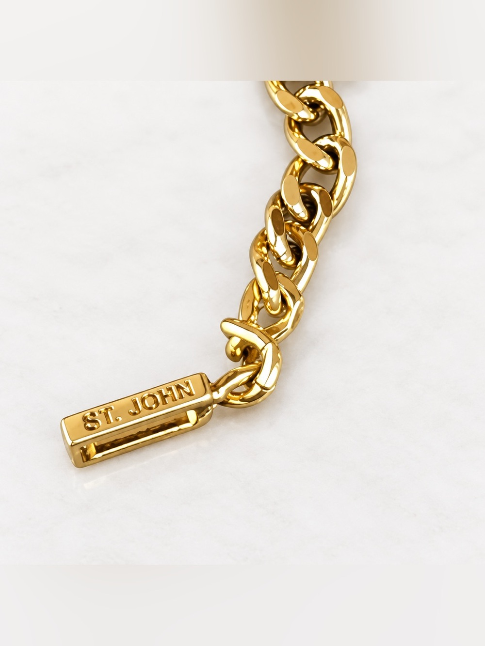 St. John Vintage Gold Plated Mesh Chain Belt Logo Adjustable 34.5” - Picture 6 of 6